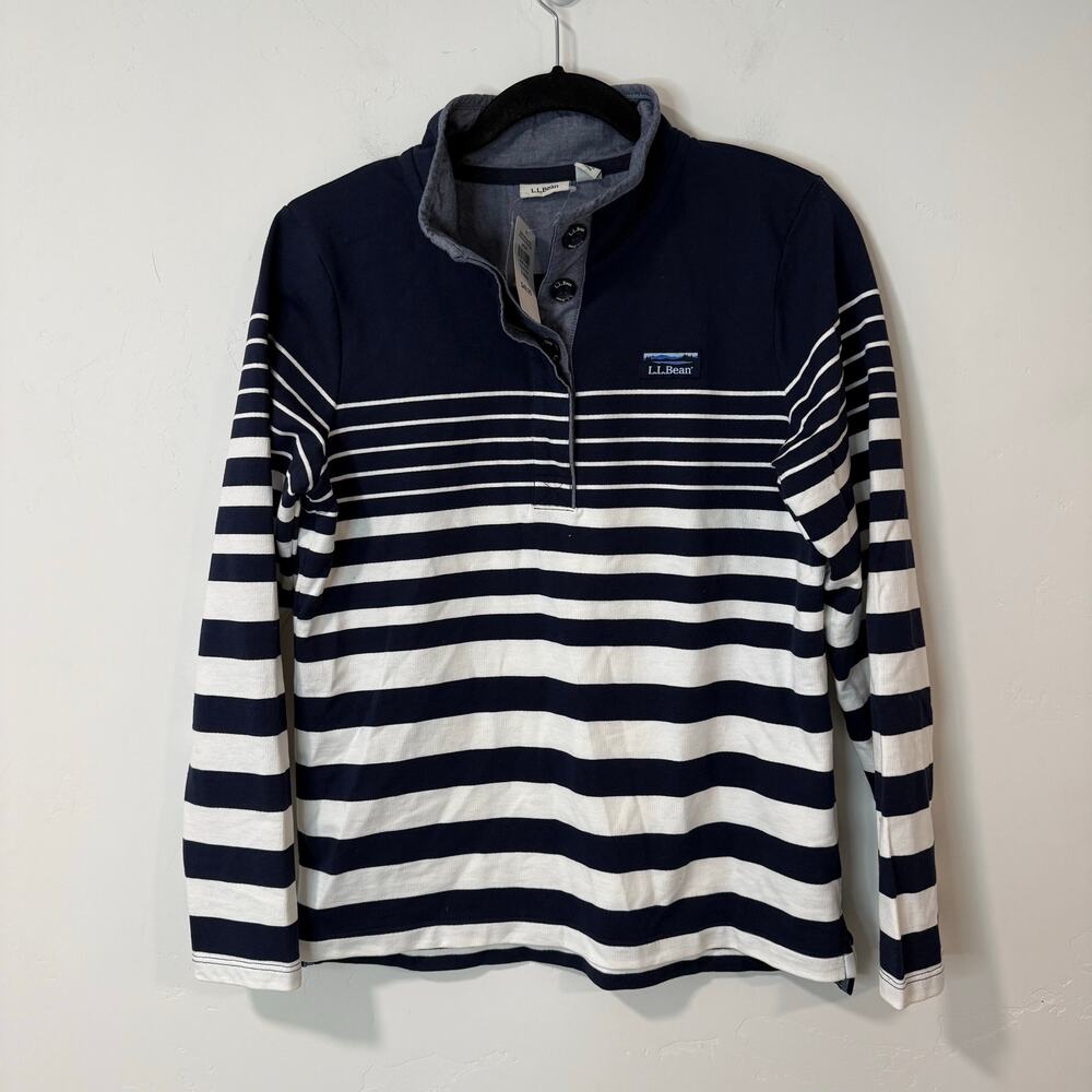 L.L. Bean Women's Soft‎ Cotton Rugby Henley Top NEW Small Navy Stripe